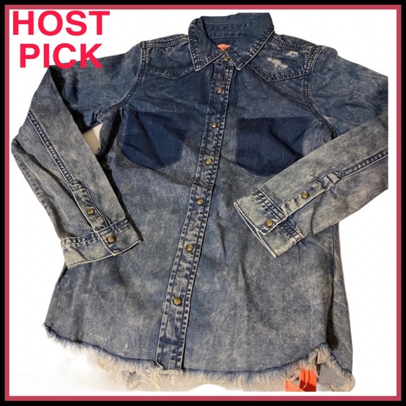 Blank NYC Other - NWT BLANK NYC KIDS DISTRESSED SNAP SHIRT Sz S